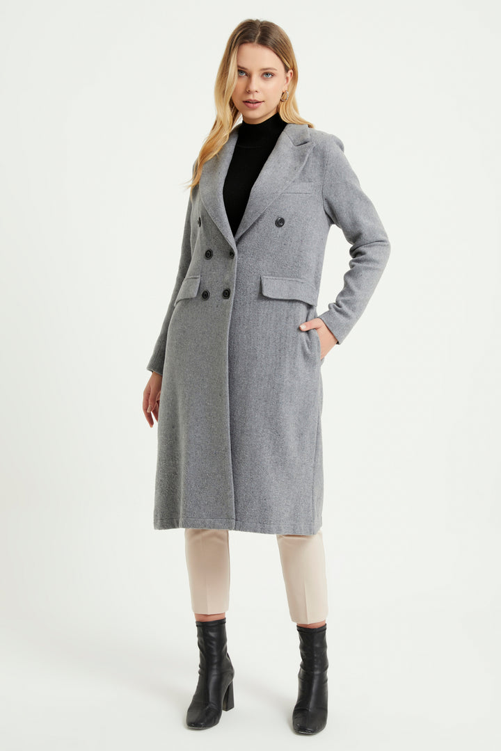 ZRF Women Buttoned V-Neck Coat - Grey - Campi Bisenzio