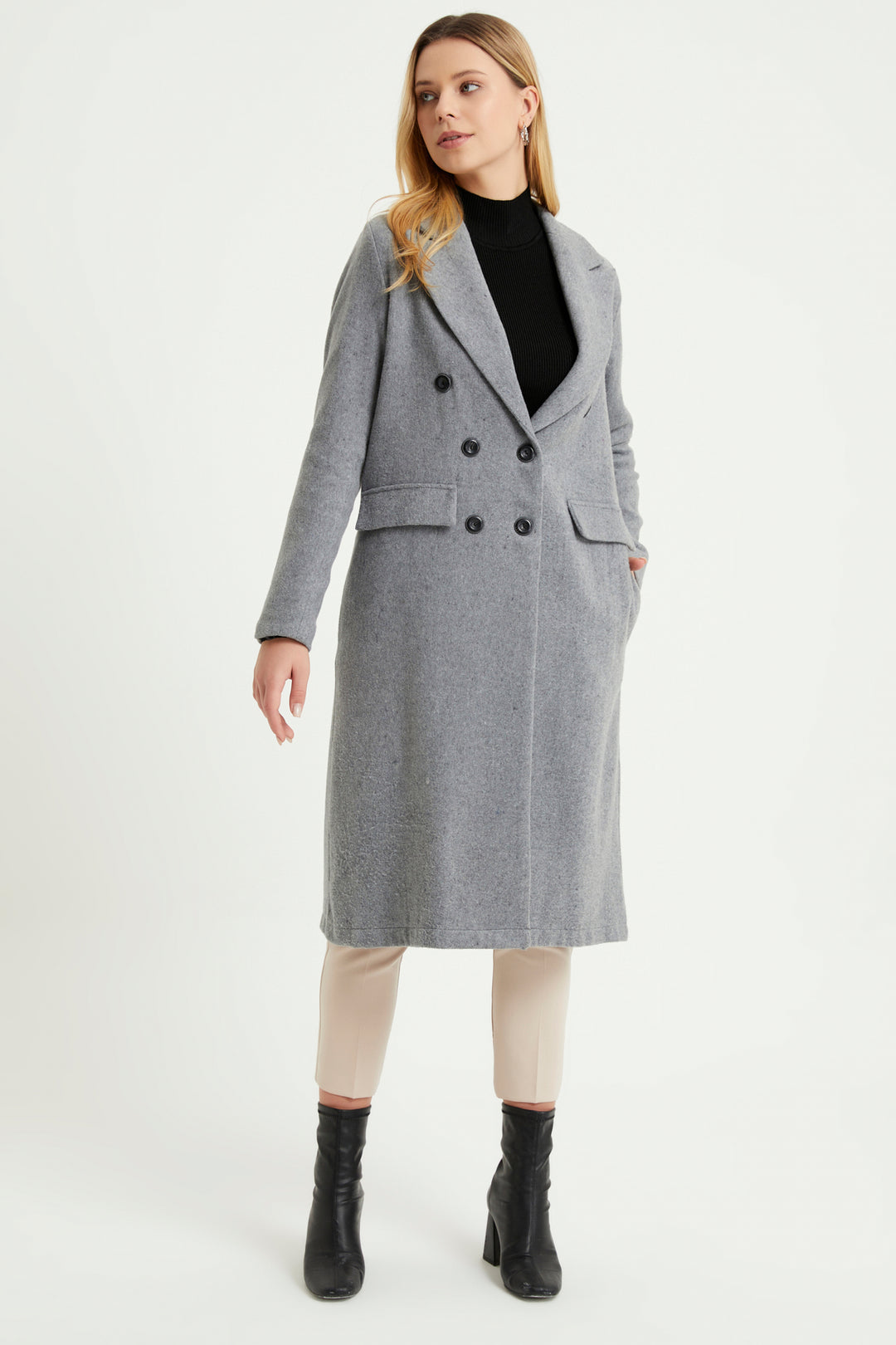 ZRF Women Buttoned V-Neck Coat - Grey - Campi Bisenzio