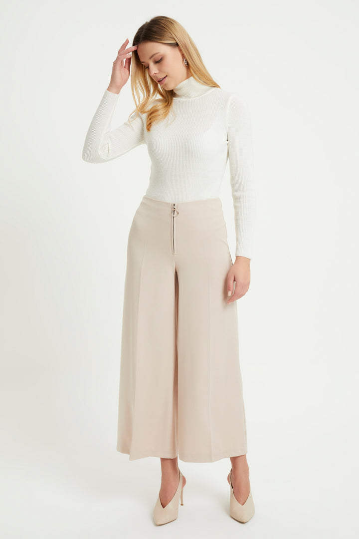 ZRF Women Zippered Wide Leg Pants - Mink - Kaunas