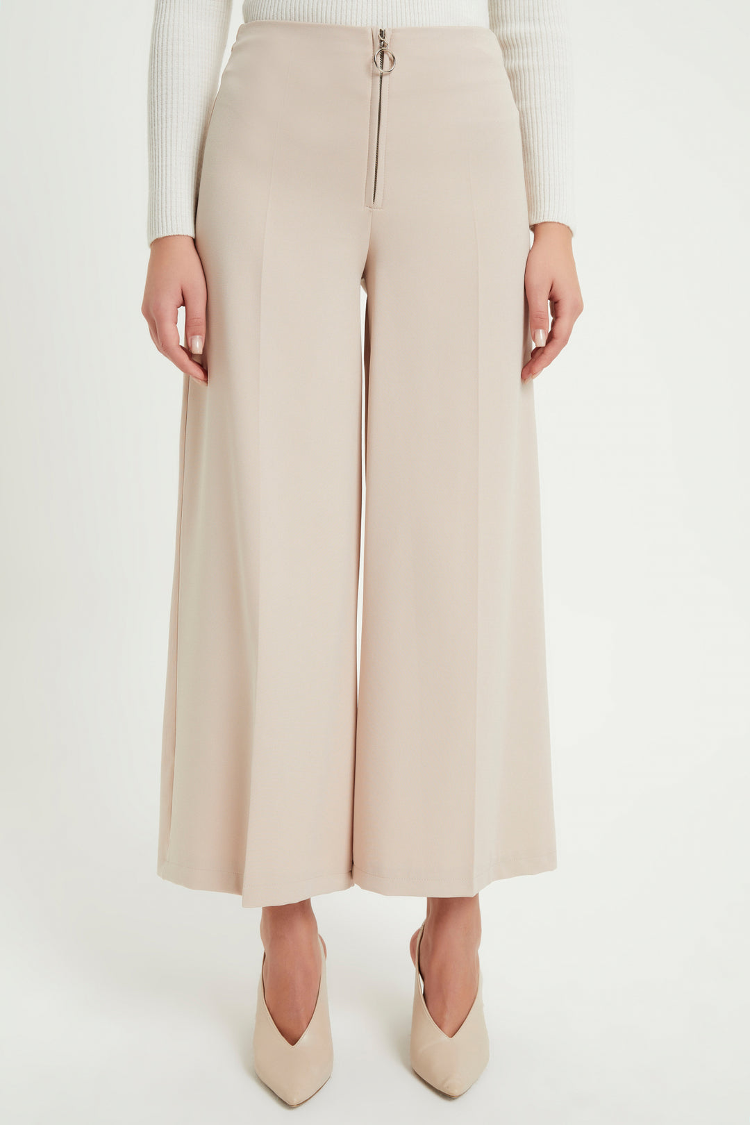 ZRF Women Zippered Wide Leg Pants - Mink - Kaunas