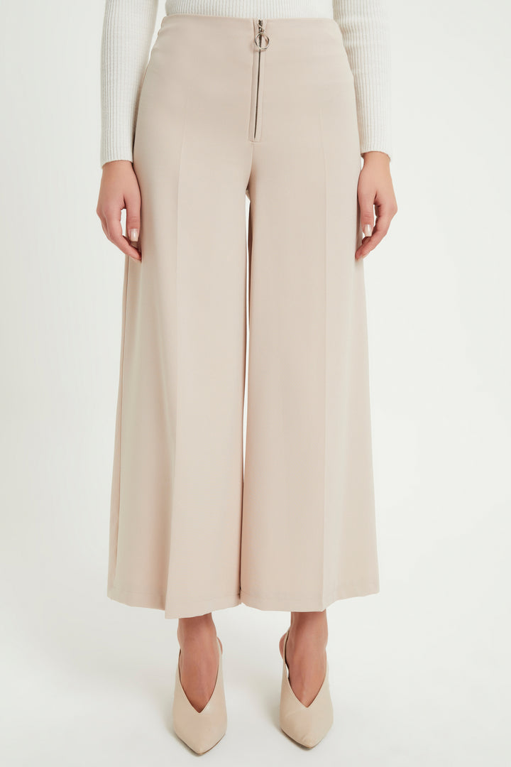 ZRF Women Zippered Wide Leg Pants - Mink - Kaunas