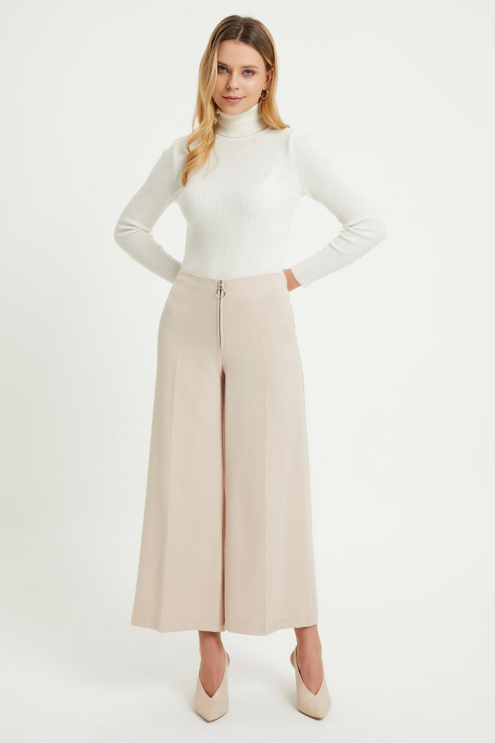 ZRF Women Zippered Wide Leg Pants - Mink - Kaunas