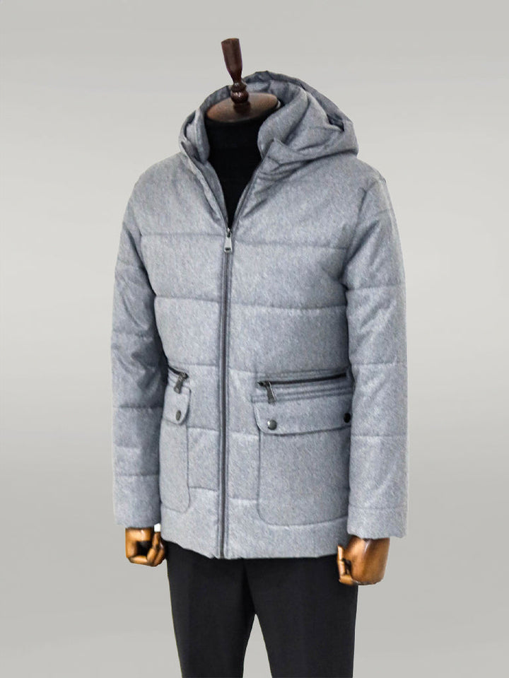 WSS Slim Fit Hooded Grey Men Coat  - Singen