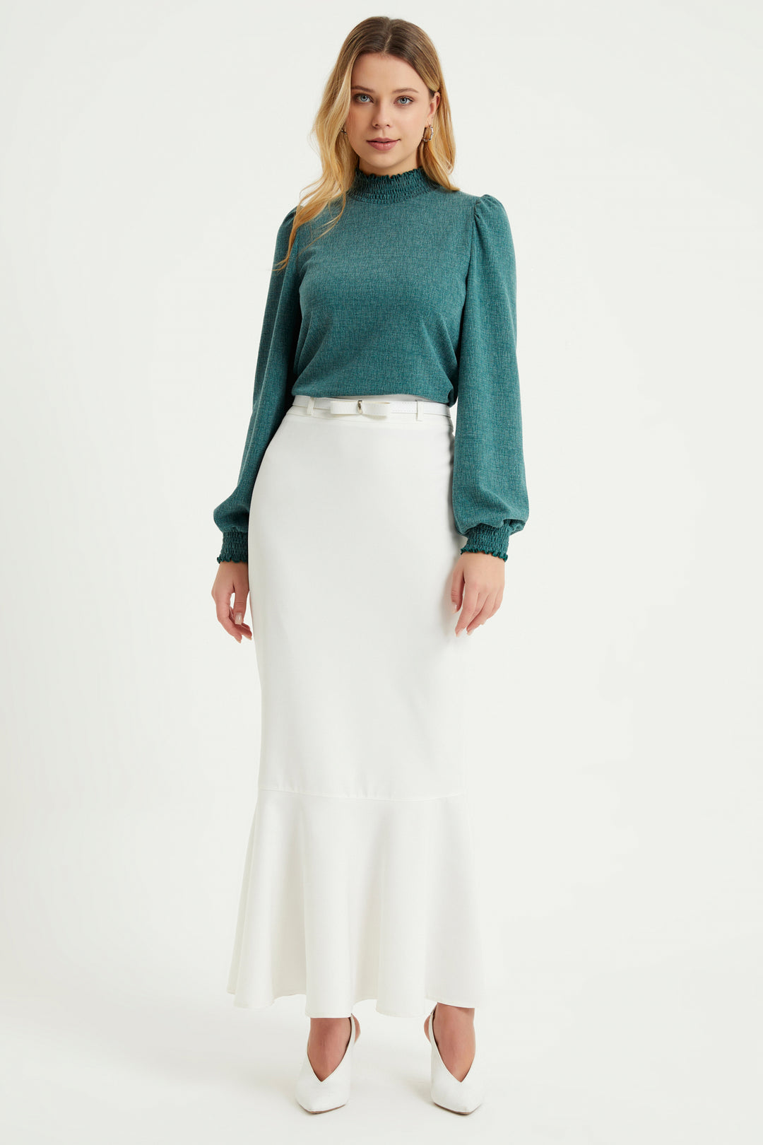 ZRF Women Flounced Belted Skirt - Ecru - Canberra