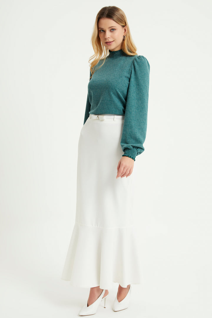 ZRF Women Flounced Belted Skirt - Ecru - Canberra