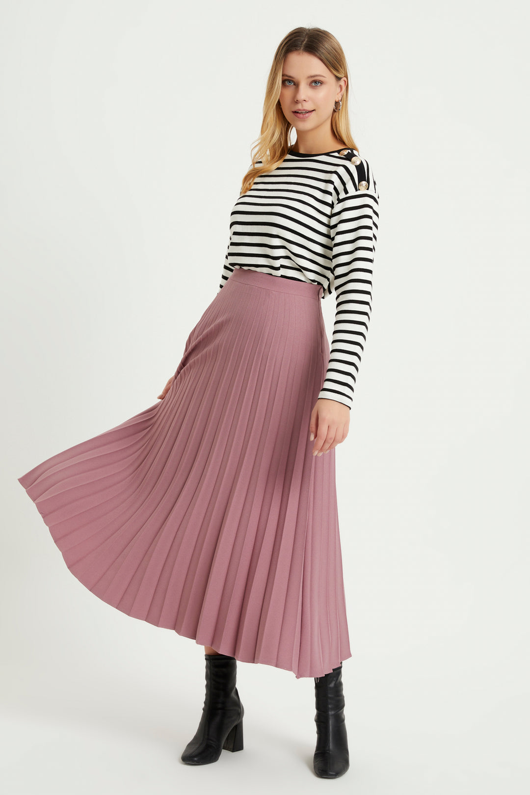 ZRF Women Pleated Basic Skirt - Rose Pink - Irákleio