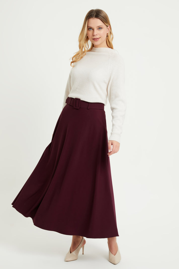 ZRF Women Belted Flared Skirt - Purple - Wiesbaden