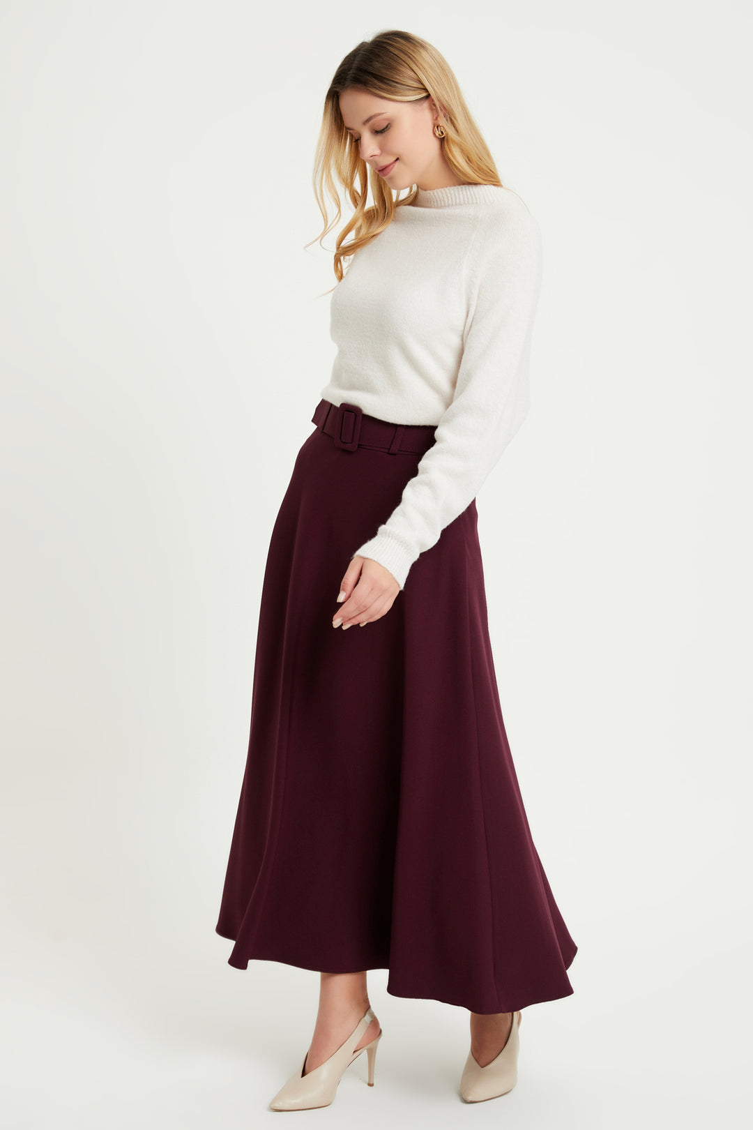 ZRF Women Belted Flared Skirt - Purple - Wiesbaden