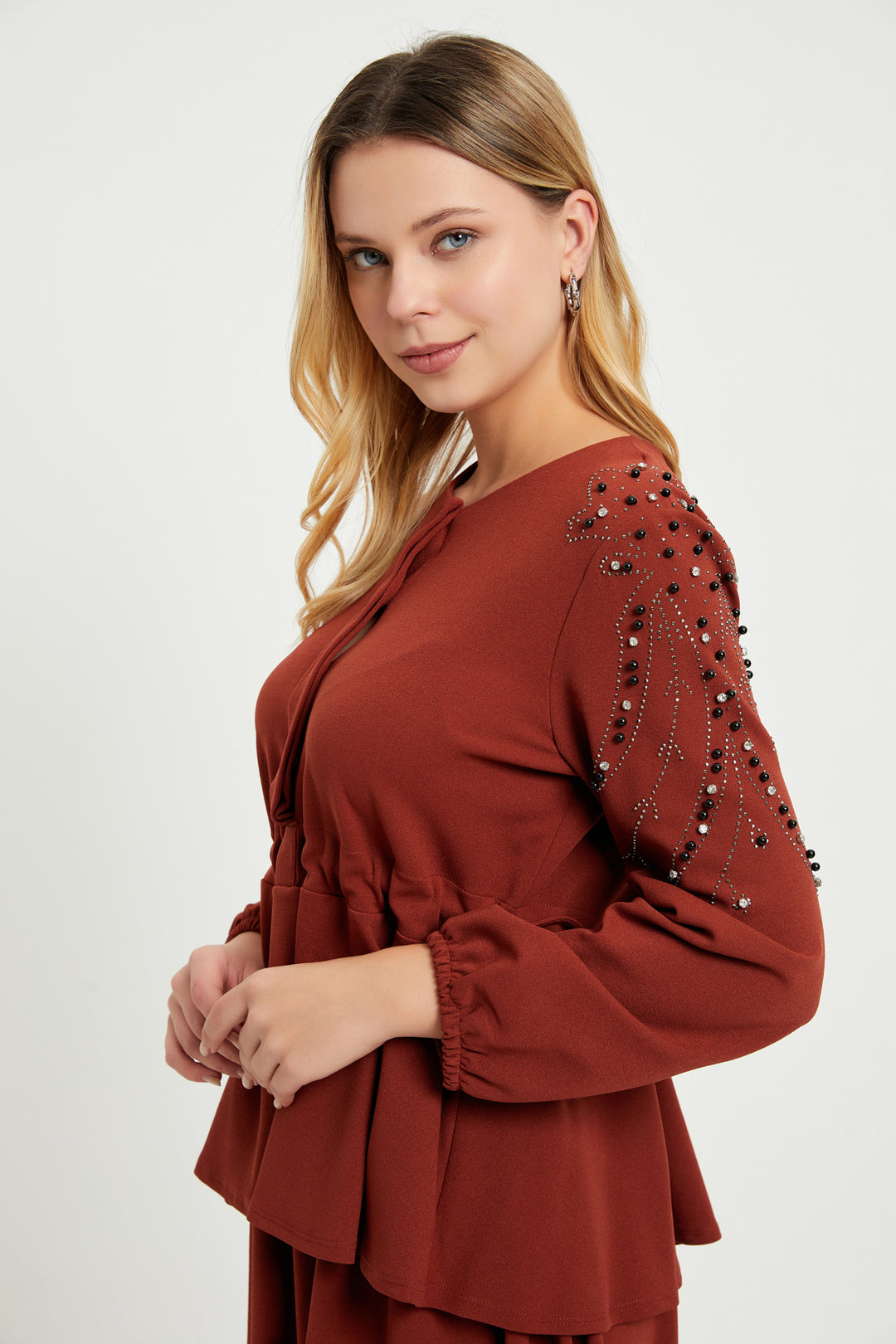 ZRF Women Embroidered Sleeve Suit - Terracotta - Köniz