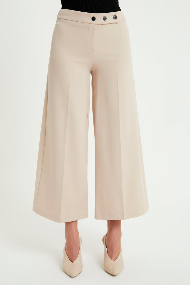 ZRF Women Wide Leg 3 Button Pants - Beige - Wellington