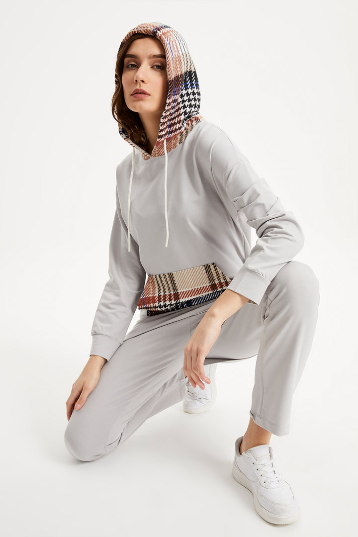 ZRF Women Hooded Tracksuit Set with Checkered Pattern - Gray - Melbourne