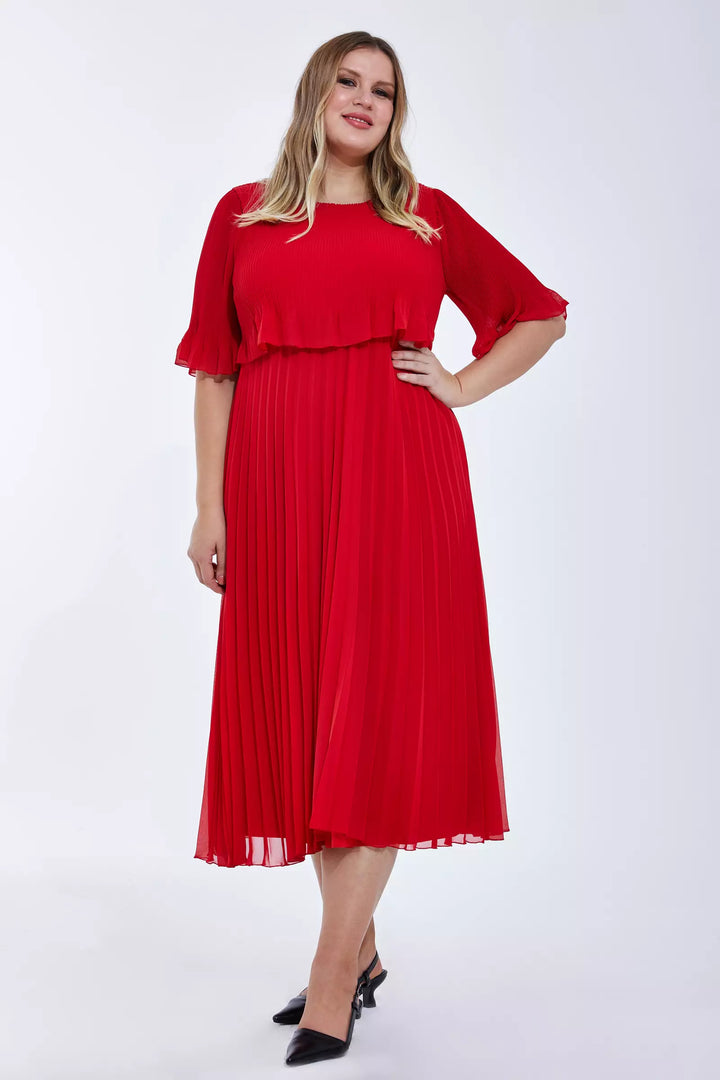 FRV Red plus size chiffon short sleeve midi dress - Speyer