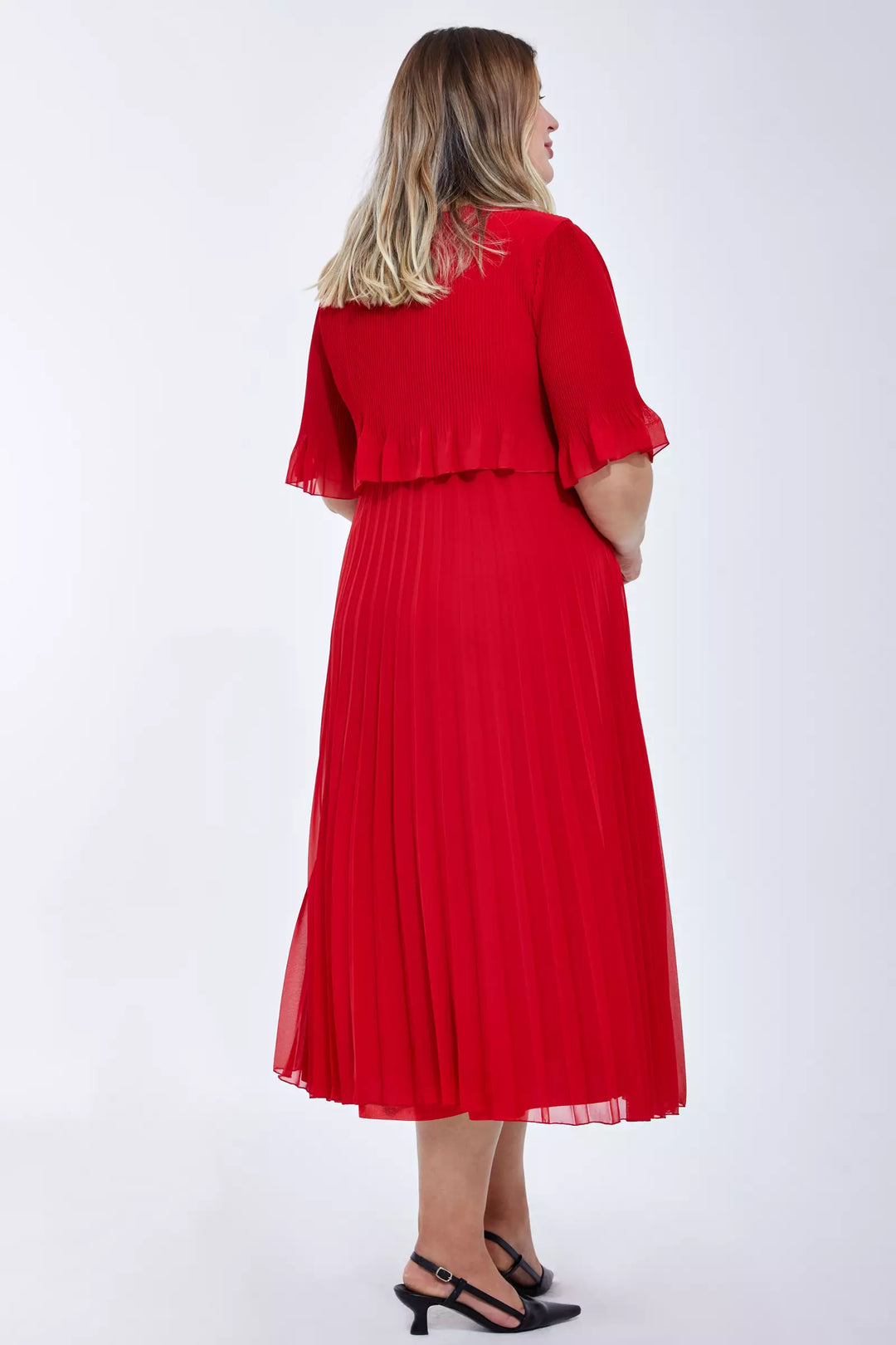 FRV Red plus size chiffon short sleeve midi dress - Speyer