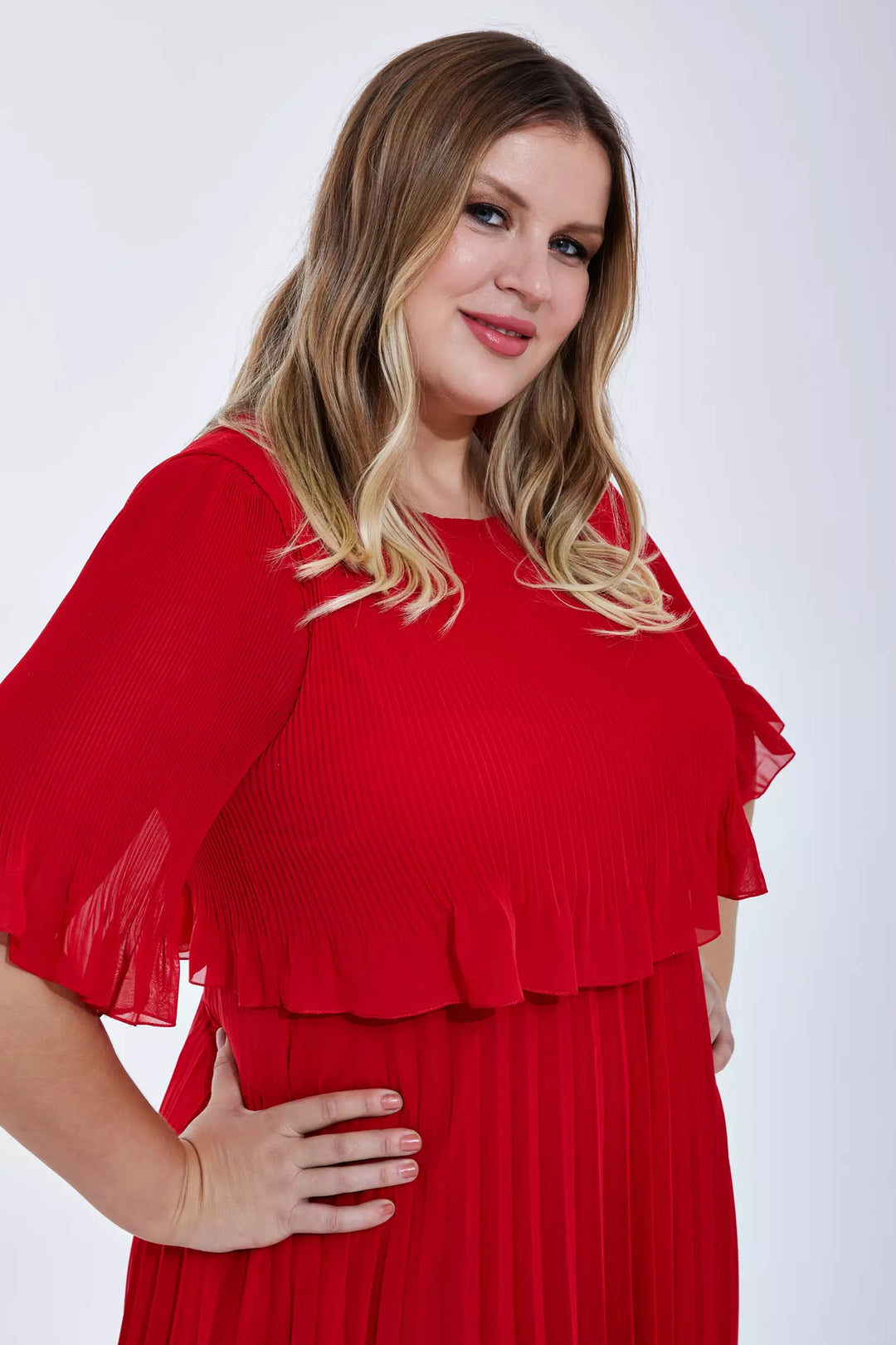 FRV Red plus size chiffon short sleeve midi dress - Speyer