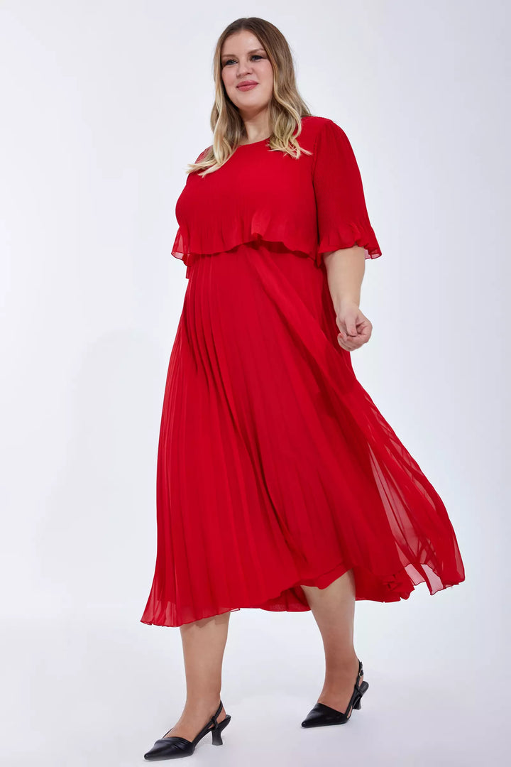 FRV Red plus size chiffon short sleeve midi dress - Speyer