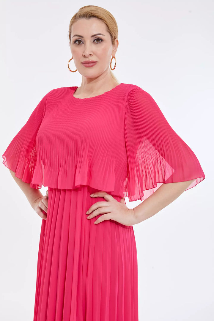 FRV Fuchsia plus size chiffon short sleeve midi dress - Tulcea