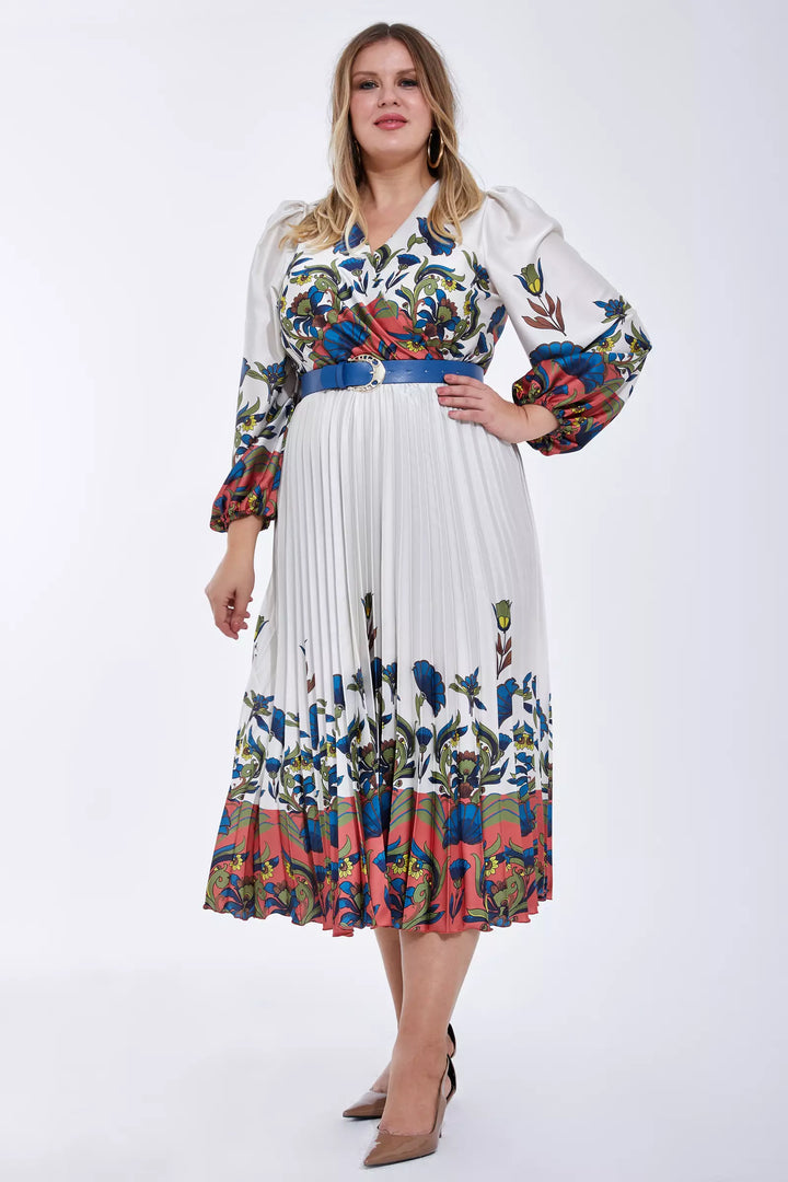 FRV Printed plus size satin long sleeve midi dress - Hayes