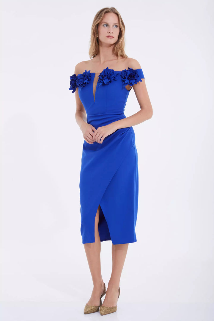 Frv Blue Crepe Dooveless Midi платье - Громовая бухта