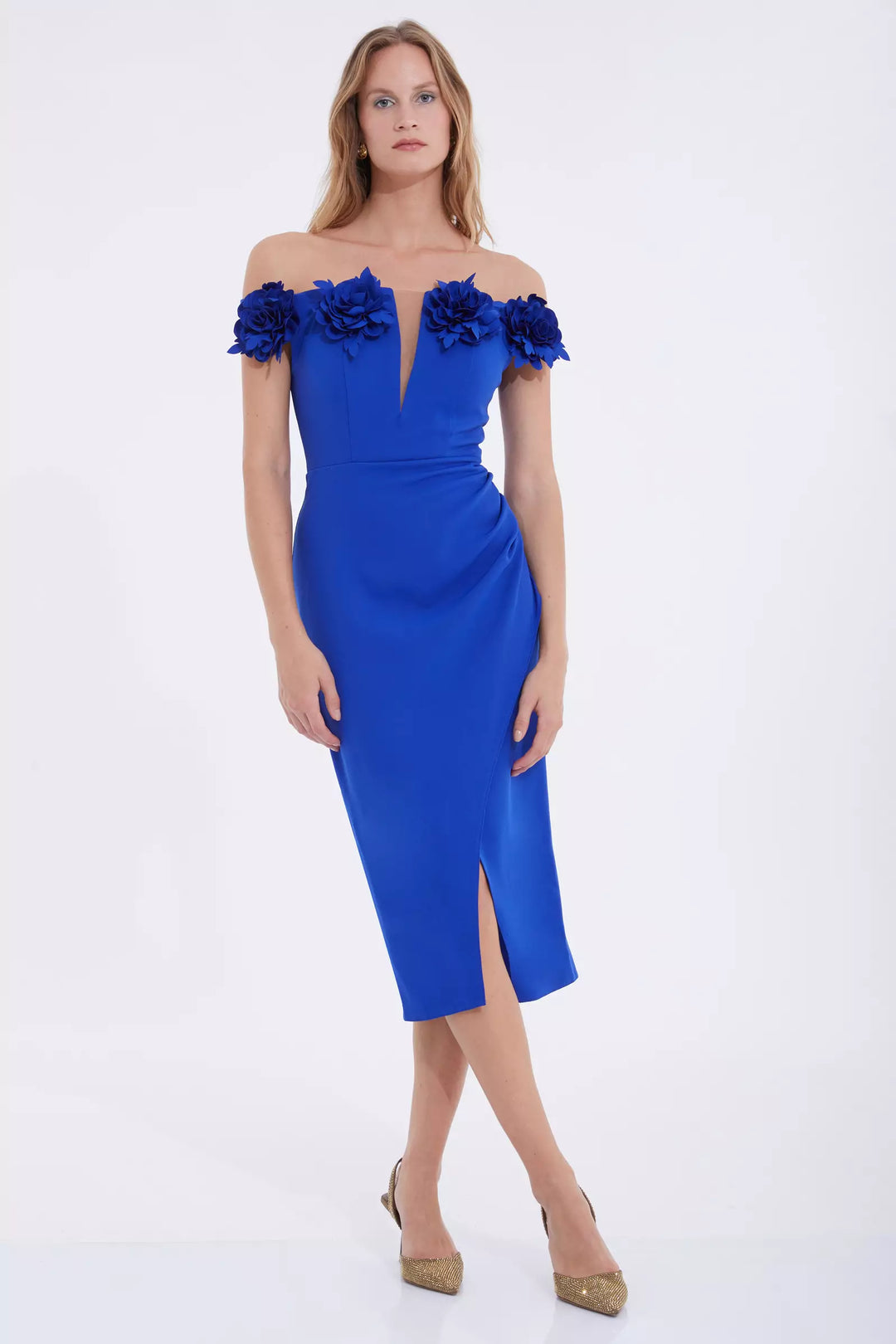 Frv Blue Crepe Dooveless Midi платье - Громовая бухта