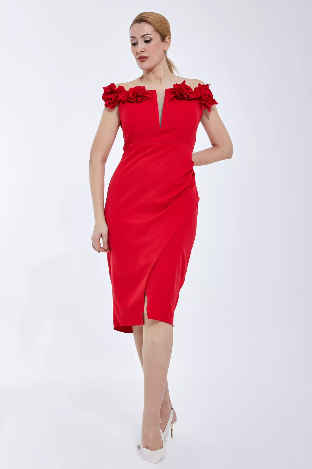 FRV Red plus size crepe sleeveless midi dress - Pine Hills