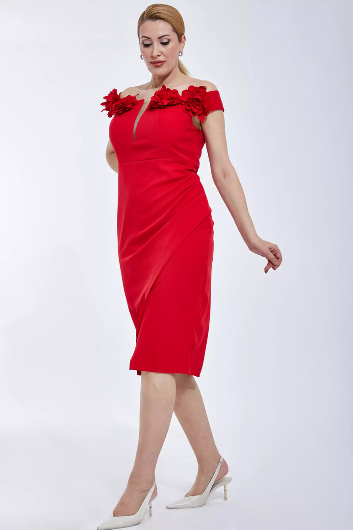 FRV Red plus size crepe sleeveless midi dress - Pine Hills