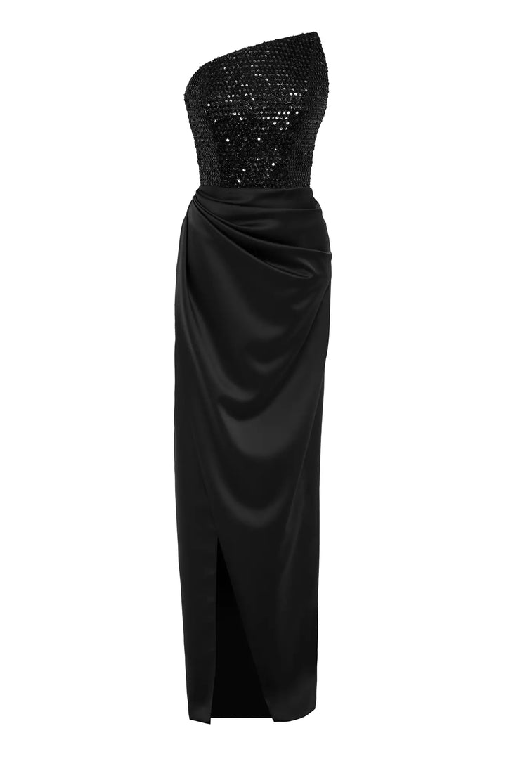 FRV Black satin sleeveless maxi dress - Silao