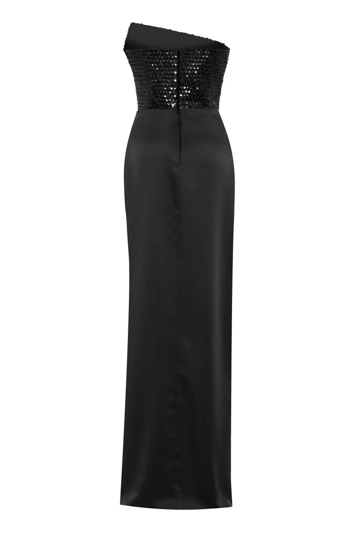 FRV Black satin sleeveless maxi dress - Silao