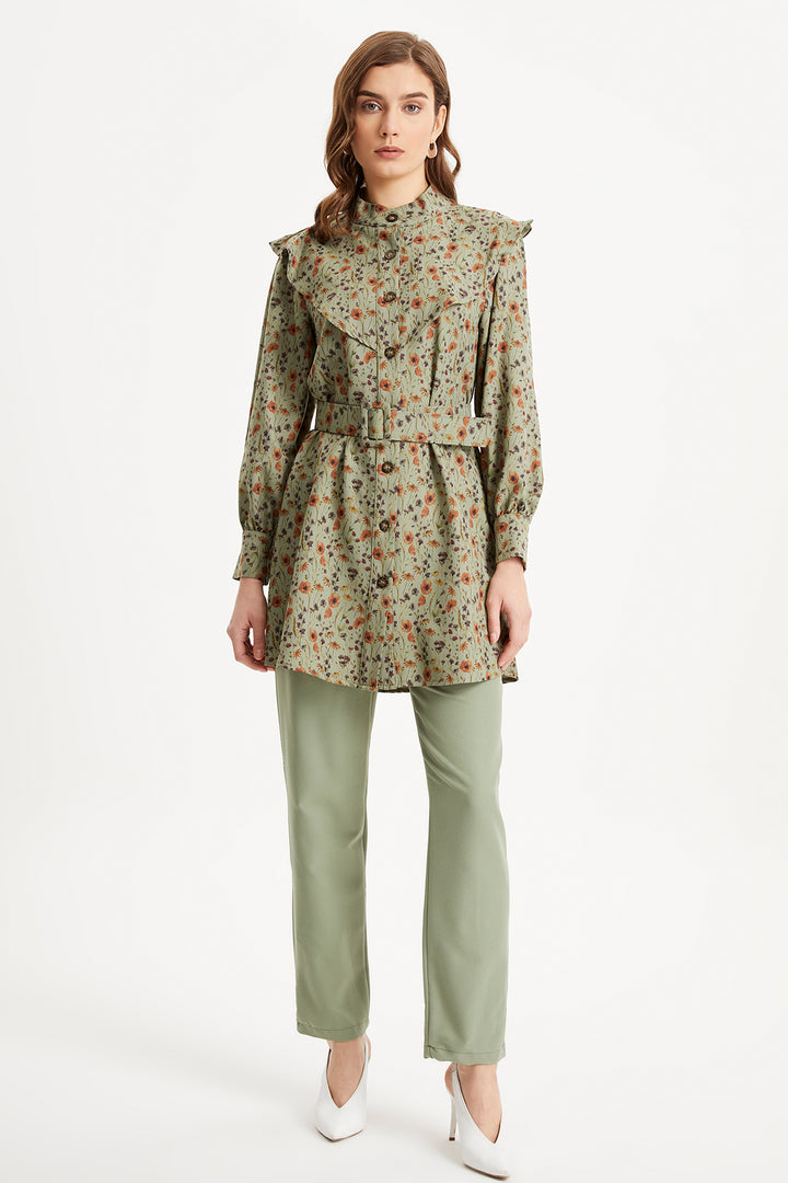 ZRF Women Belted Floral Patterned Suit - Green - Kitchener