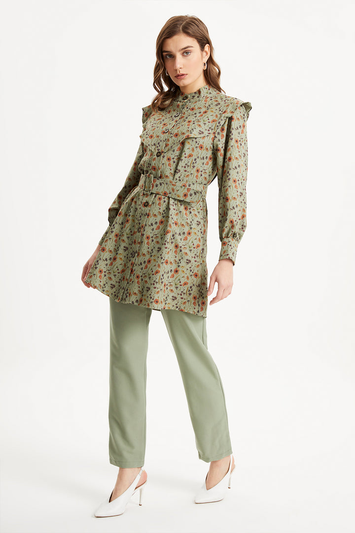 ZRF Women Belted Floral Patterned Suit - Green - Kitchener