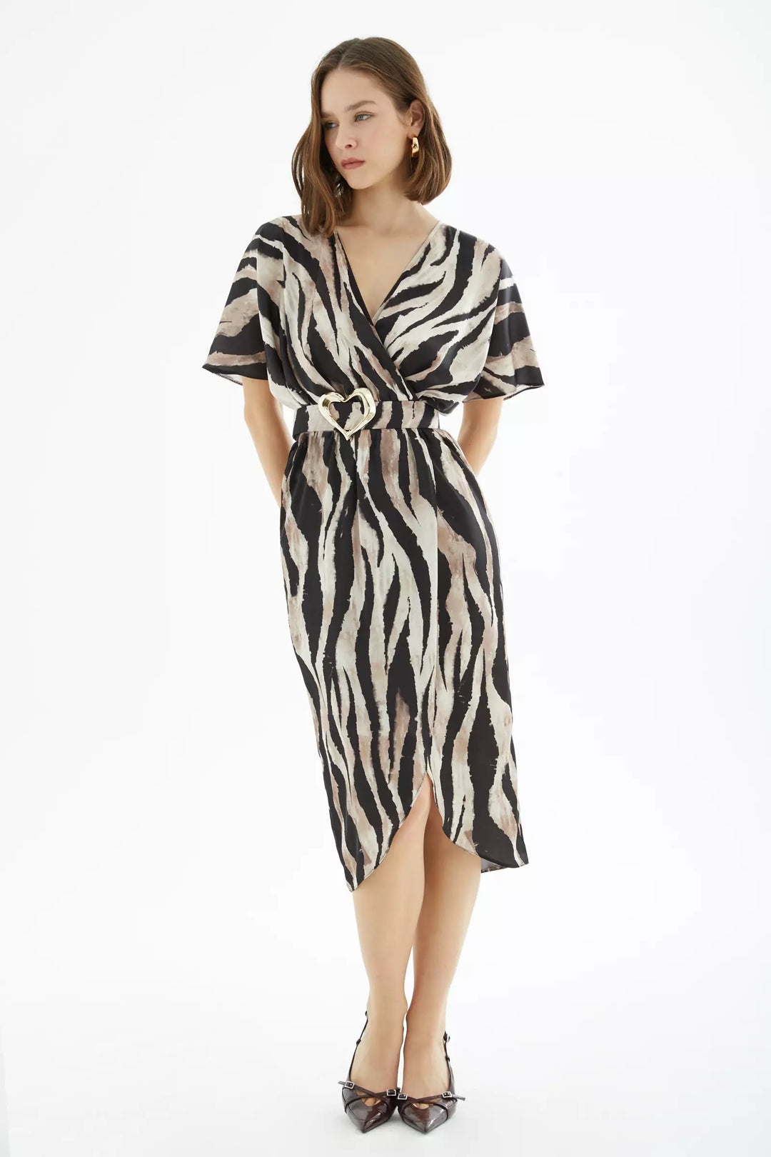 FRV Printed satin short sleeve midi dress - Basingstoke