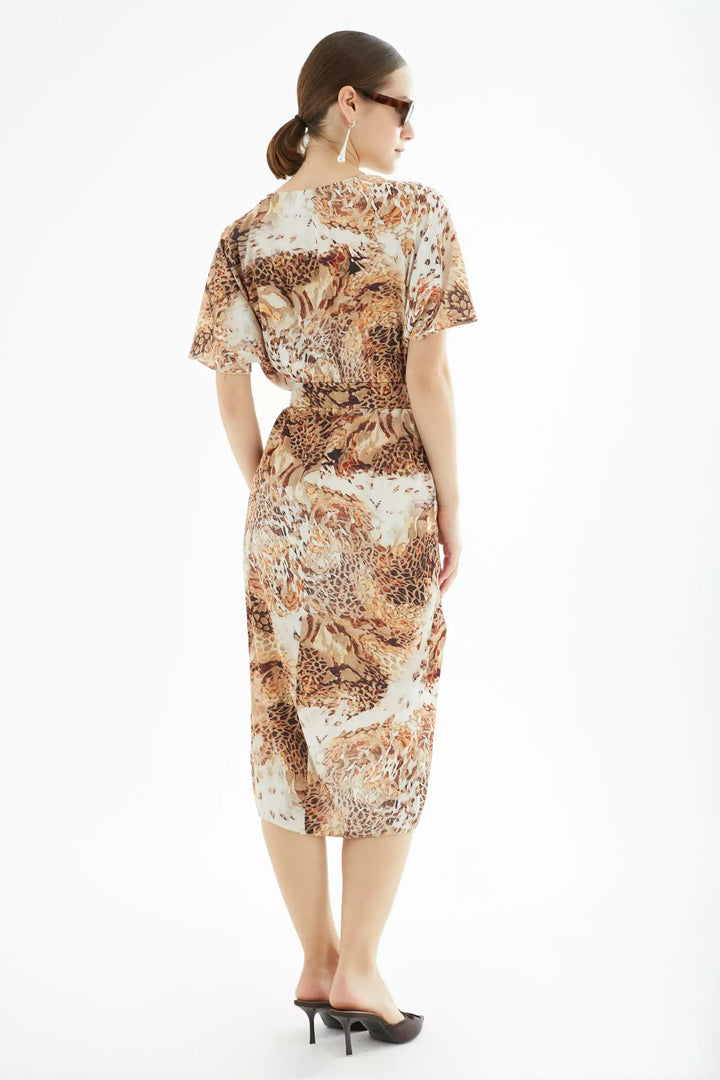 FRV Printed satin short sleeve midi dress - Vannes