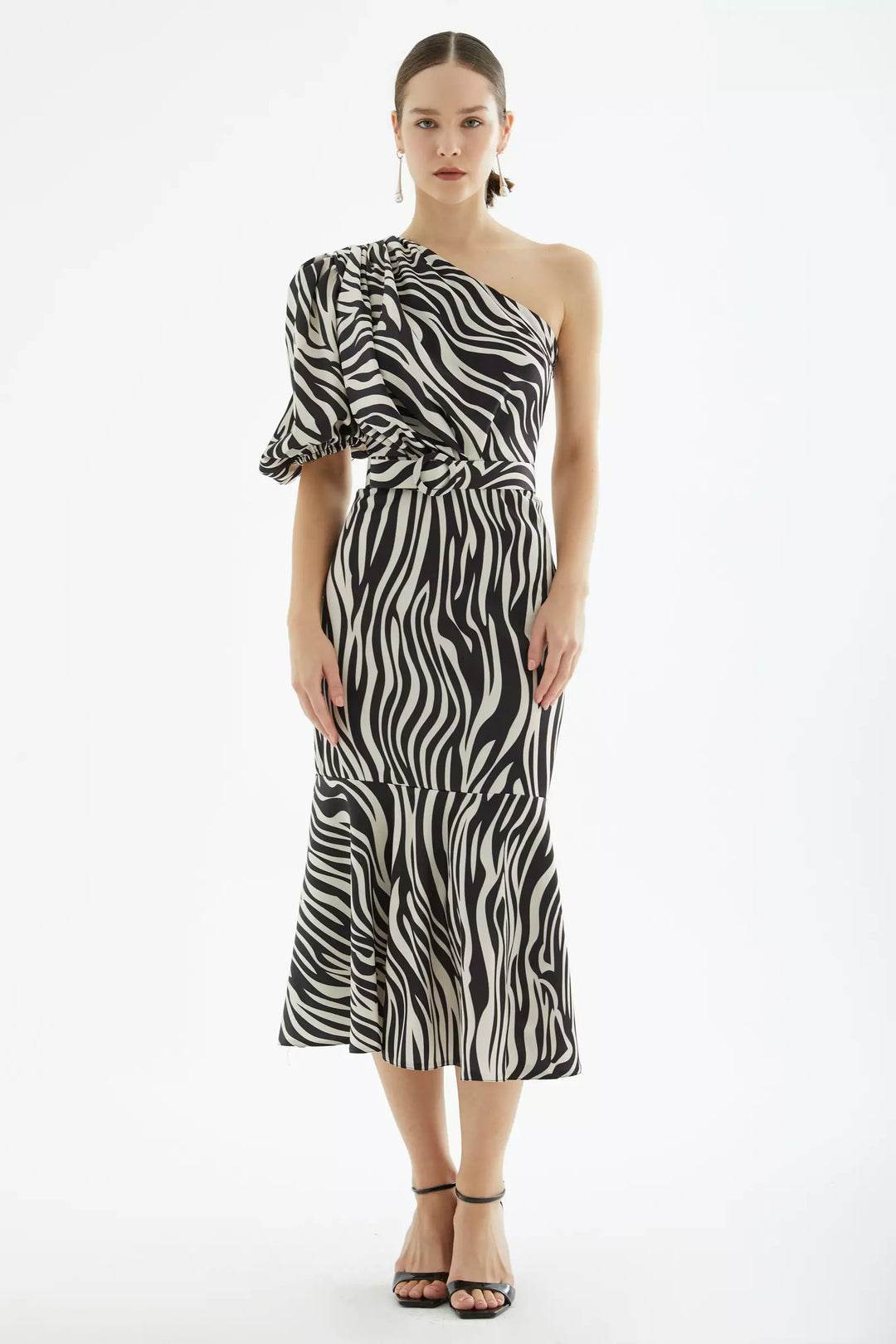 FRV Printed satin single sleeve midi dress - Franconville