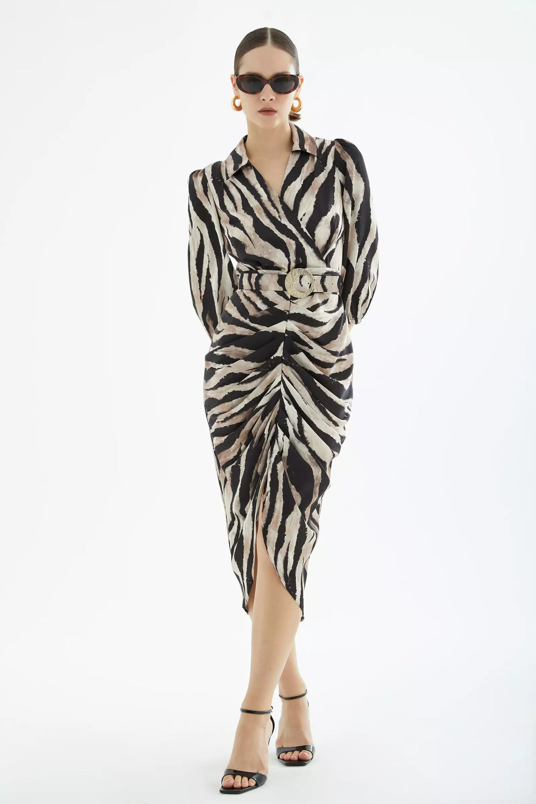 FRV Printed satin long sleeve midi dress - Finglas