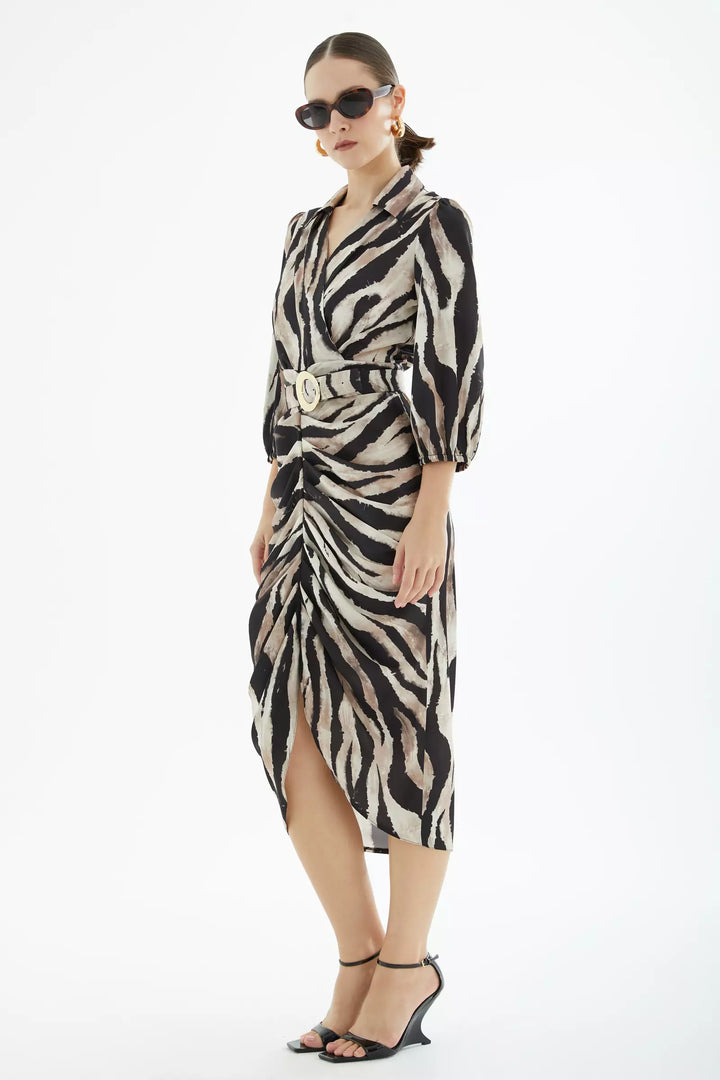 FRV Printed satin long sleeve midi dress - Finglas