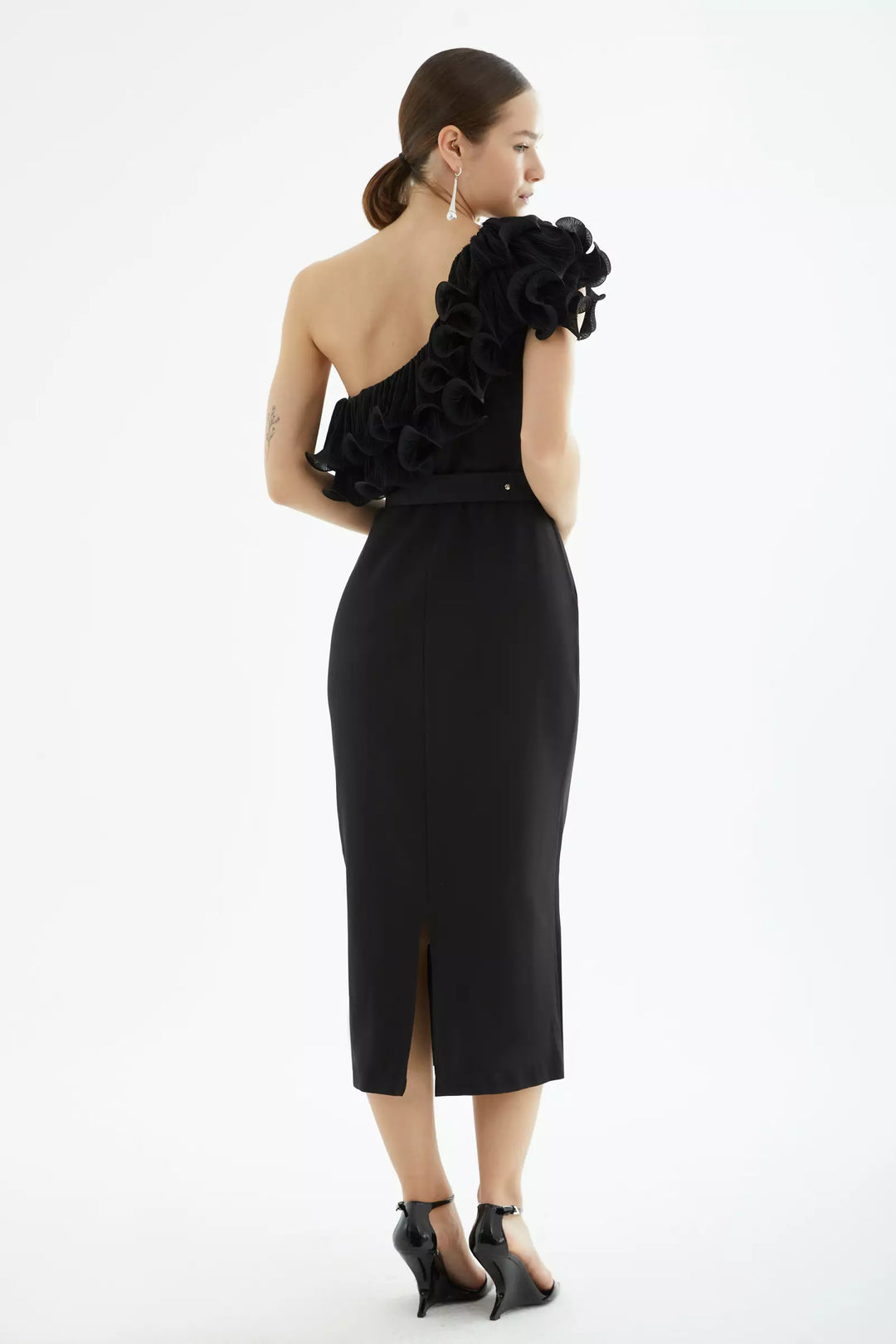 FRV Black crepe sleeveless midi dress - Benevento