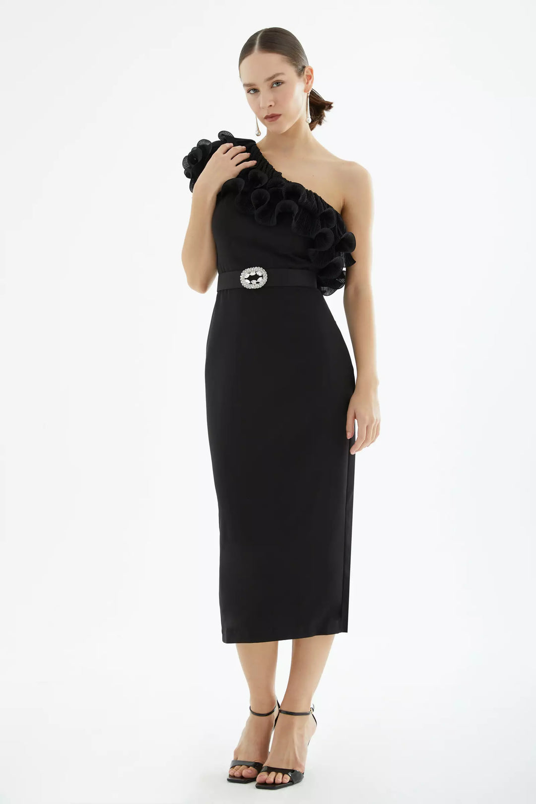 FRV Black crepe sleeveless midi dress - Benevento