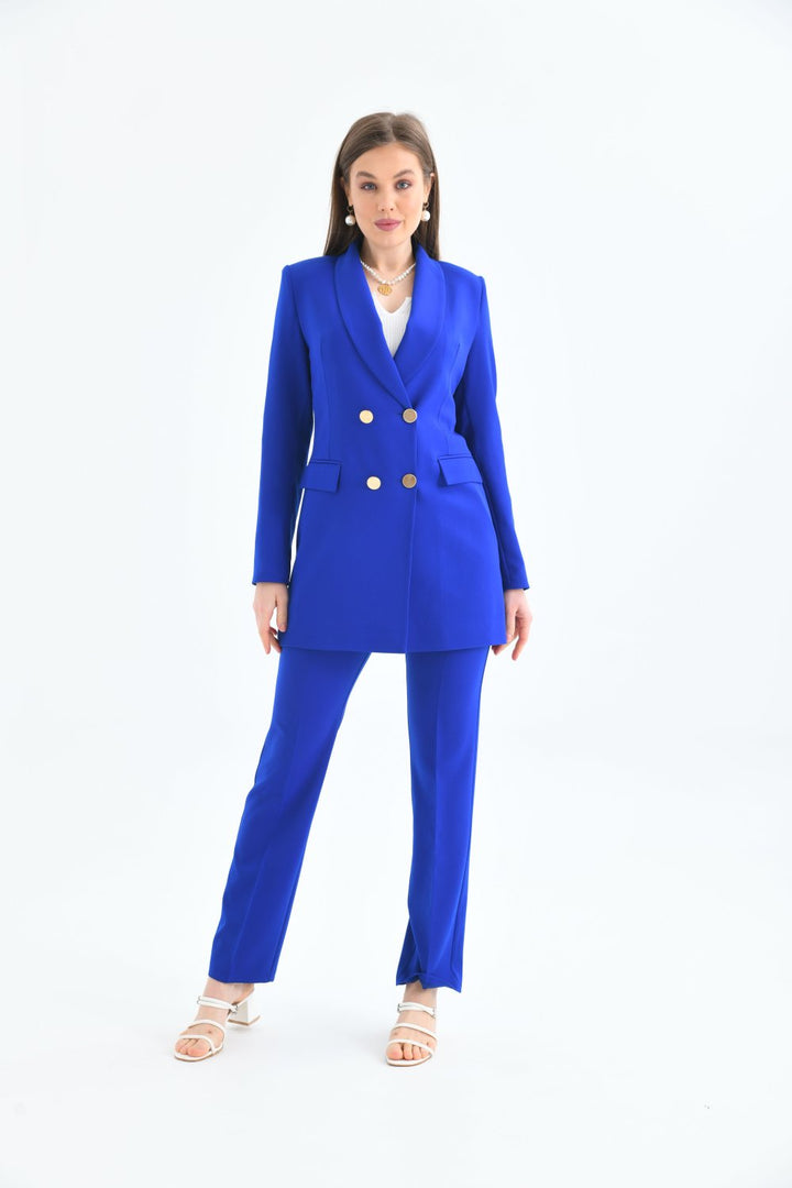 NDL Femmes 4-bouton Châle Collier Suit des femmes en bleu sax - Islip