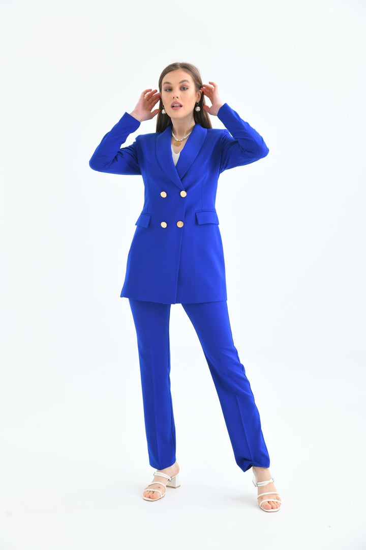 NDL Femmes 4-bouton Châle Collier Suit des femmes en bleu sax - Islip