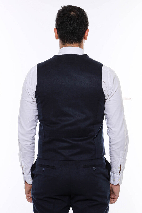 WSS 8 Buttoned Plain Navy Blue Vest  - Singen