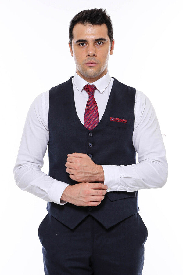 WSS 8 Buttoned Plain Navy Blue Vest  - Singen