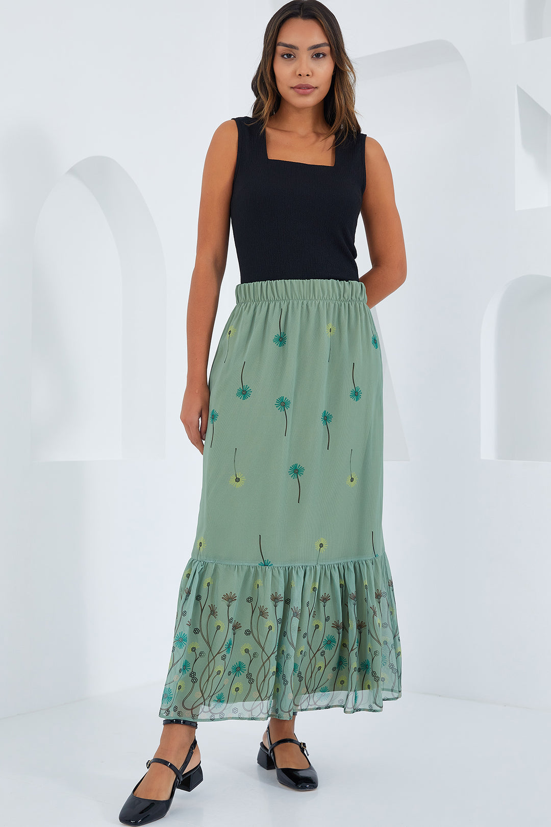 BGD Women Woman Çağla Patterned Chiffon Skirt 8010 - Avondale