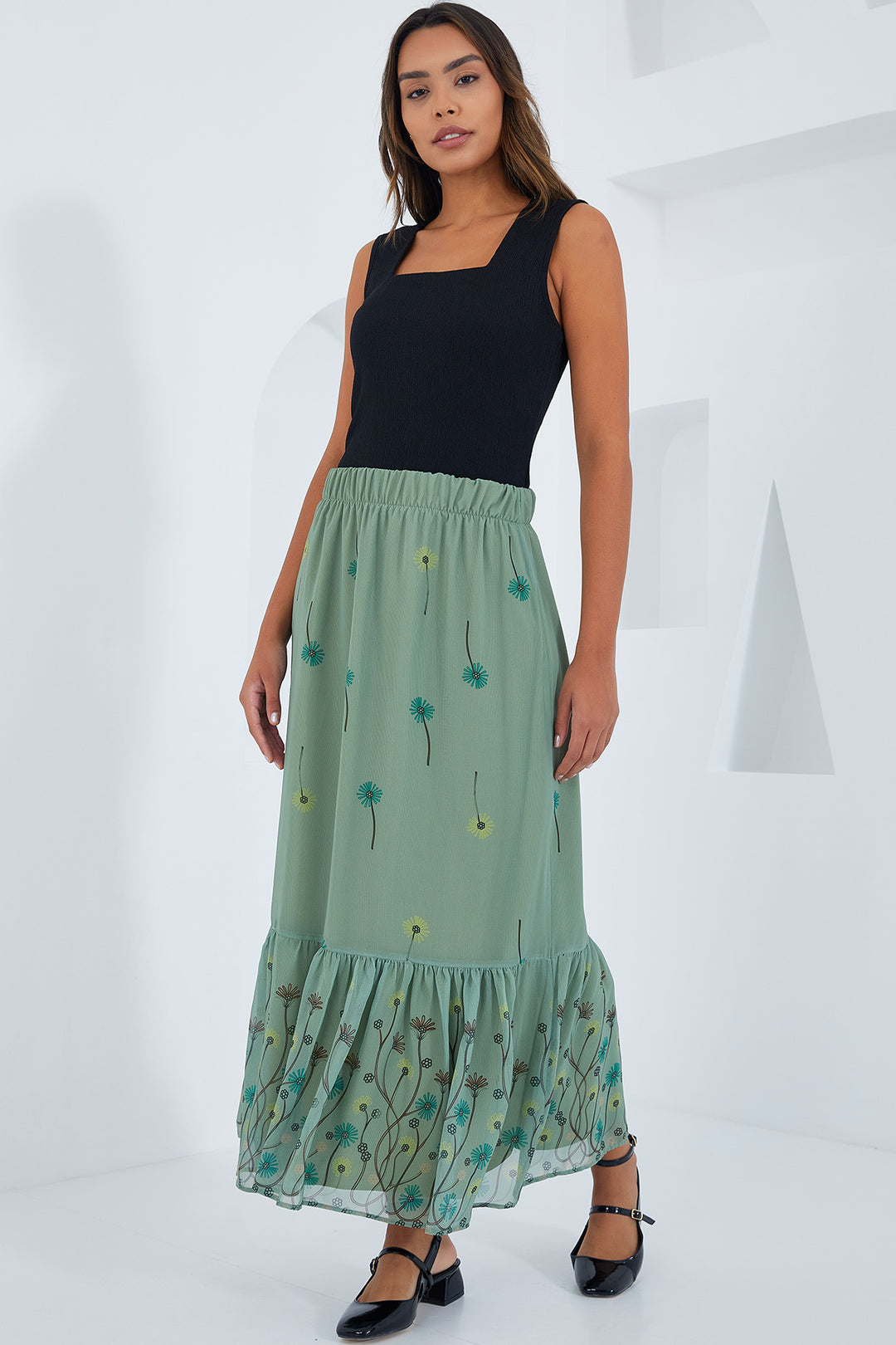 BGD Women Woman Çağla Patterned Chiffon Skirt 8010 - Avondale