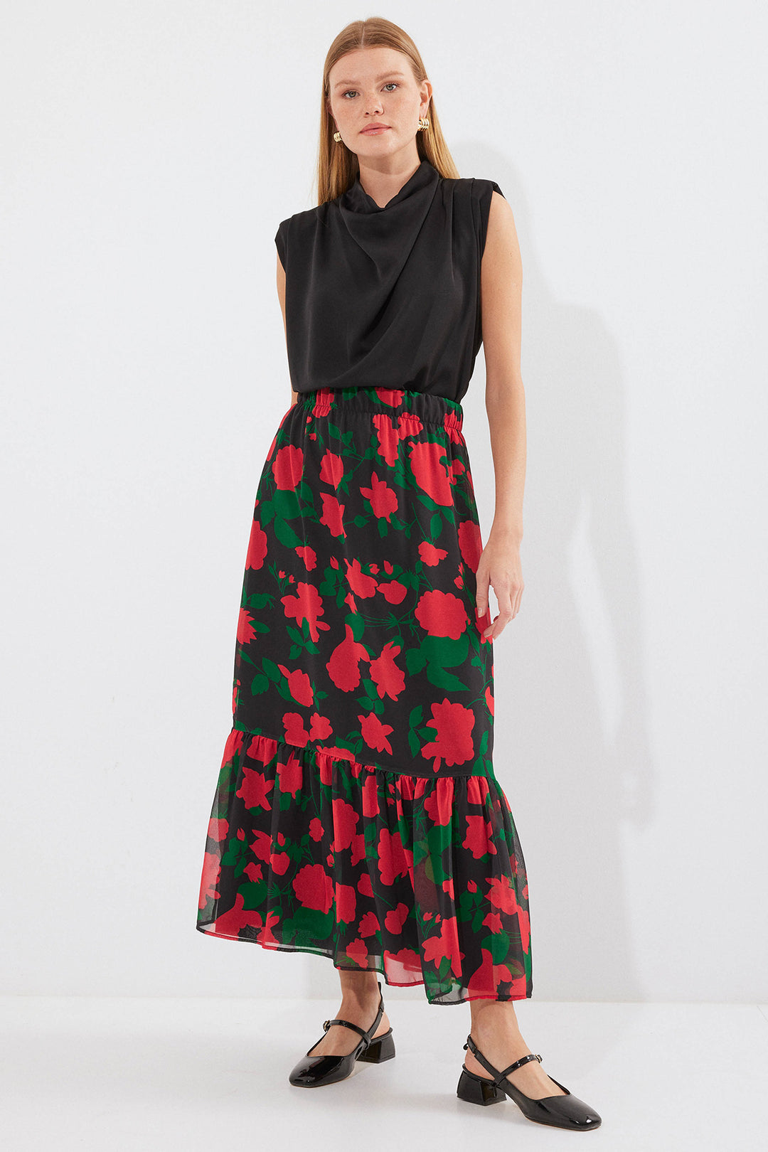 BGD Women Patterned Chiffon Skirt - Black - Avondale