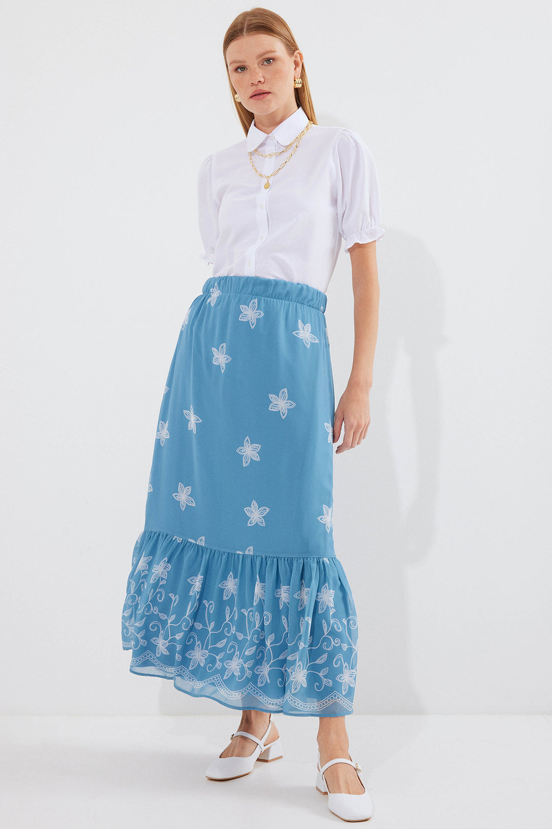 BGD Women Patterned Chiffon Skirt - Indigo - Avondale