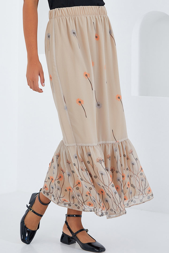 BGD Women Woman Cream Patterned Chiffon Skirt 8010 - Avondale