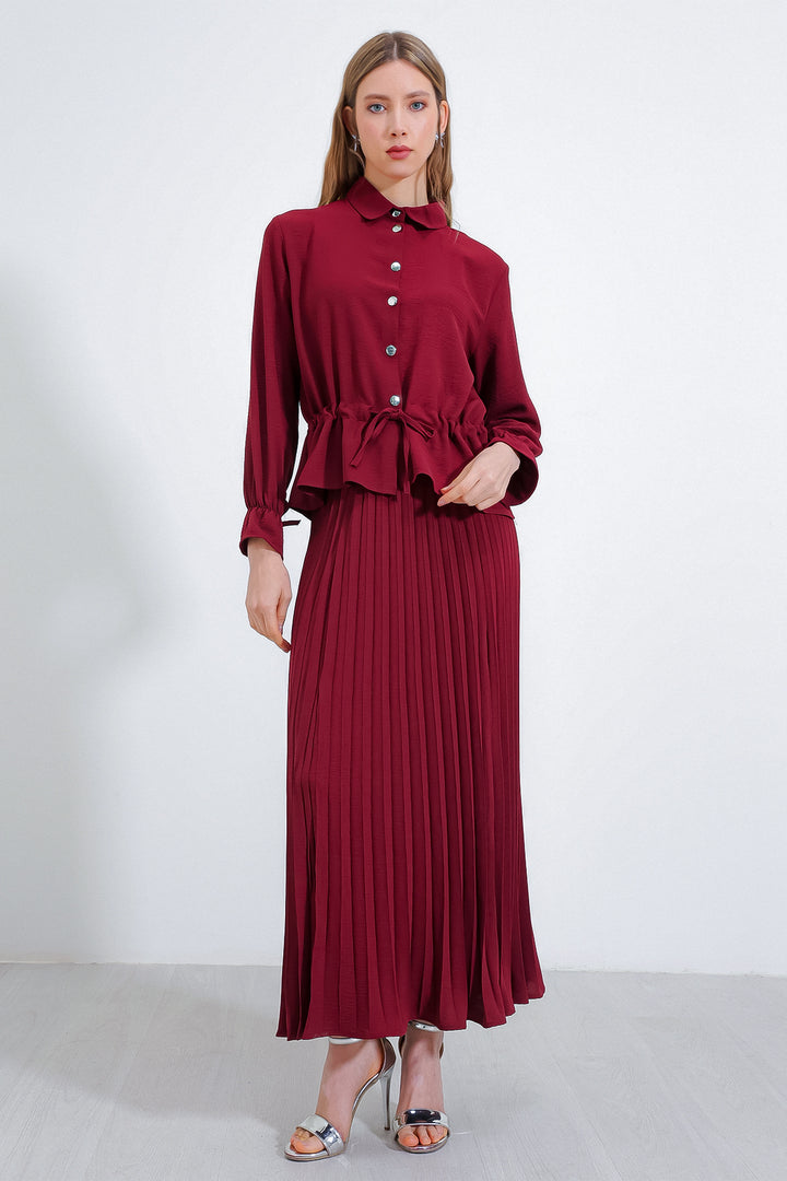 BGD Women Pleated Skirt Suit Set - Burgundy - Avondale