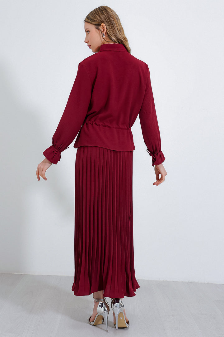 BGD Women Pleated Skirt Suit Set - Burgundy - Avondale