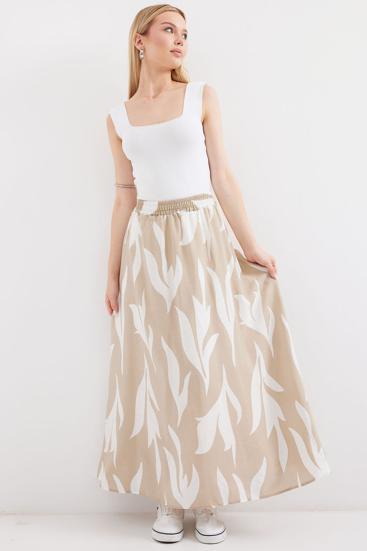 BGD Women Patterned Long Skirt - Beige - Avondale