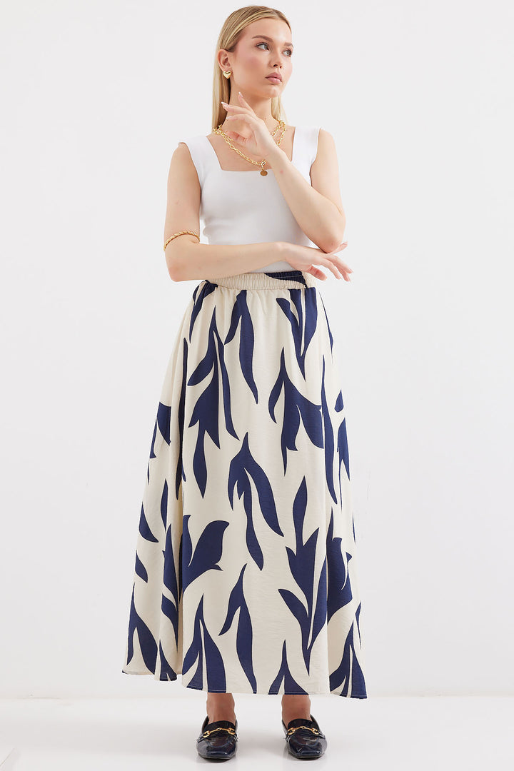 BGD Women Patterned Long Skirt - Navy Blue - Avondale