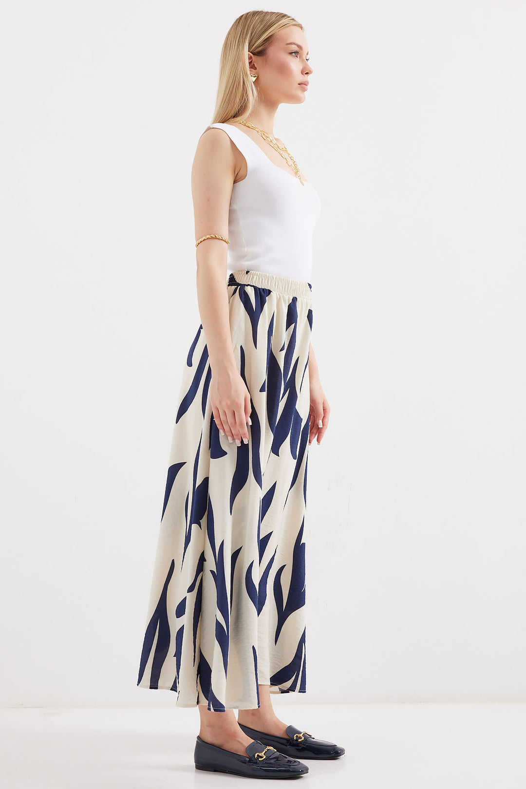 BGD Women Patterned Long Skirt - Navy Blue - Avondale